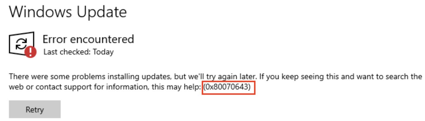 Fix Windows Update Error Code - 0x80070643